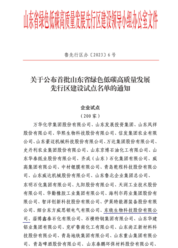 喜报！尊龙凯时生物成功入选山东省绿色低碳高质量发展先行区建设企业试点！